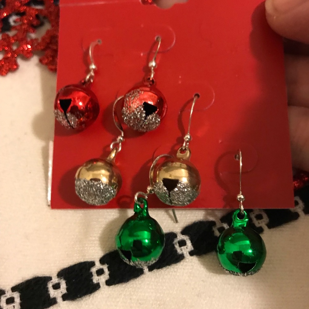 Jingle Bell Christmas Dangle Earrings 3 Pack NEW
